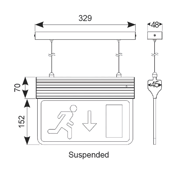 Ansell Eagle 3-in-1 LED exit sign diagram (suspended)