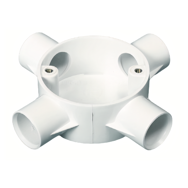 White PVC Four-Way Intersection Conduit Box